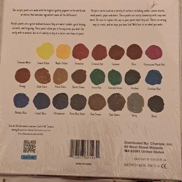NWT  Crafts 4 All Acrylic Paint Set - 24-Pack (12mL) with 3 Brushes for Creative - Picture 3 of 6
